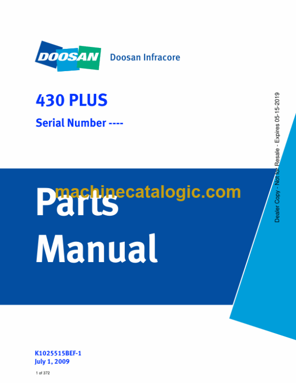 Doosan 430 Plus Skid Steer Loader Parts Manual