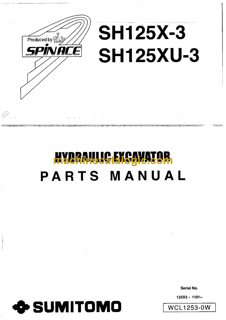Sumitomo SH125X-3, SH125XU-3 Hydraulic Excavator Parts Manual (WCL1253-0W)