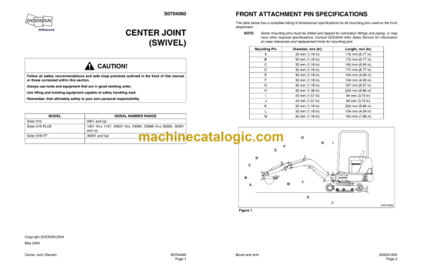 Doosan Solar 015 Excavator Shop Manual (Serial Number 1001 thru 30000) - Image 4