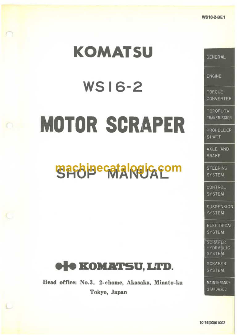 Komatsu WS16-2 Motor Scraper Shop Manual (WS16.2-BE1)