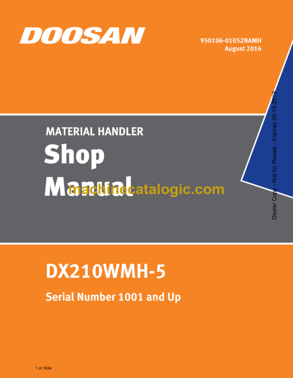 Doosan DX210WMH-5 Material Handler Shop Manual (Serial Number 1001 and Up)