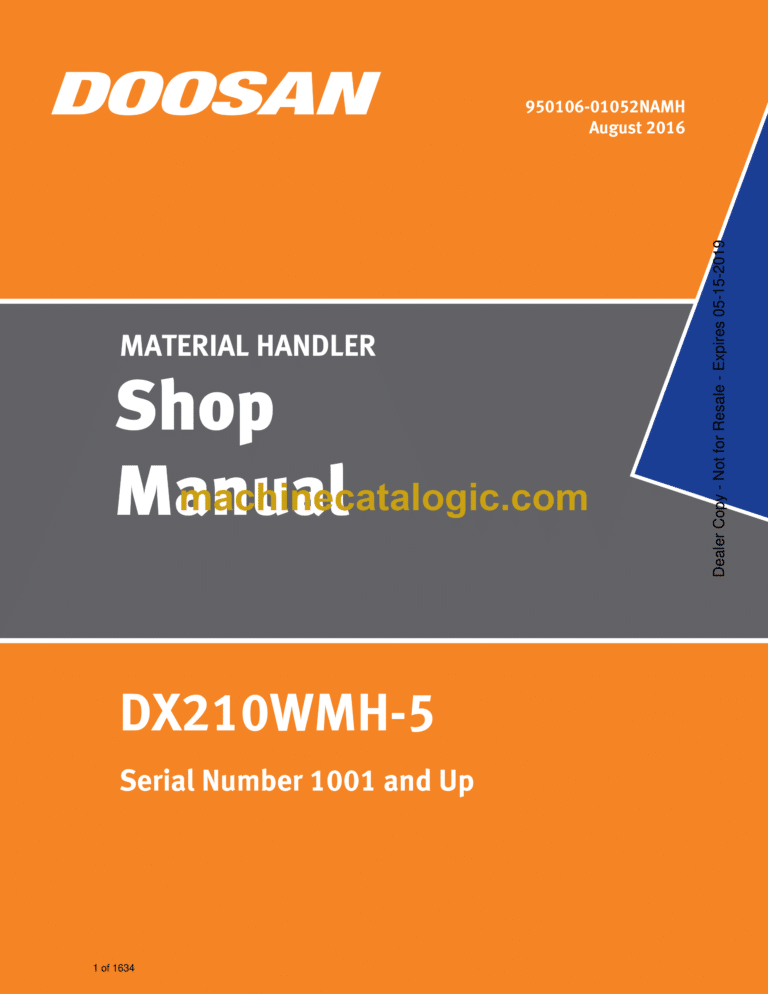 Doosan DX210WMH-5 Material Handler Shop Manual (Serial Number 1001 and Up)