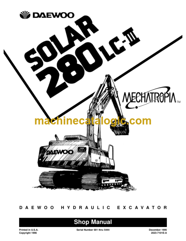 Daewoo Solar 280LC-3 Hydraulic Excavator Shop Manual (Serial Number 001 thru 5444)