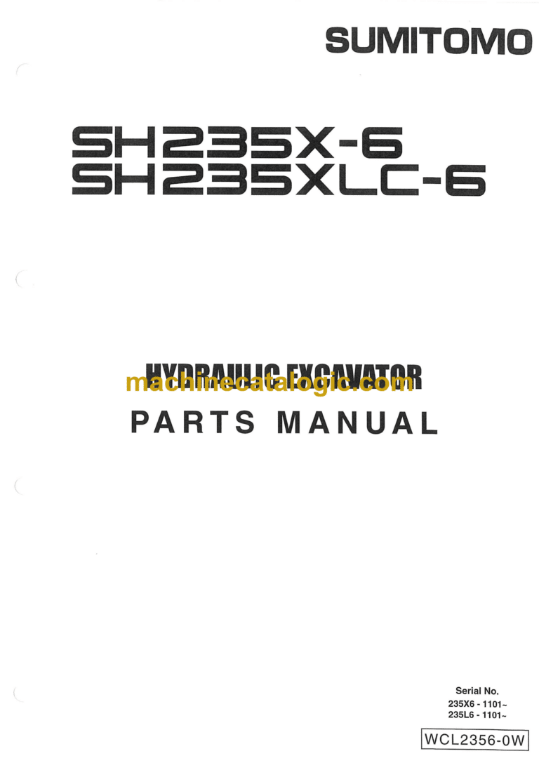 Sumitomo SH235X-6, SH235XLC-6 Hydraulic Excavator Parts Manual (WCL2356-0W)