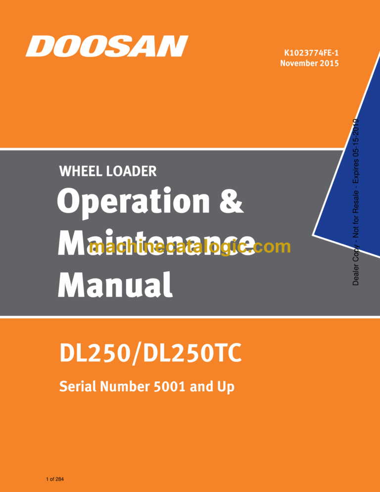 Doosan DL250, DL250TC Wheel Loader Operation and Maintenance Manual (Serial Number 5001 and Up)