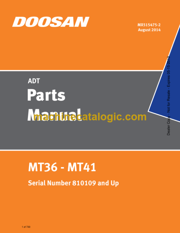 Doosan MT36, MT41 Articulated Dump Truck Parts Manual (Serial Number 810109 and UP)