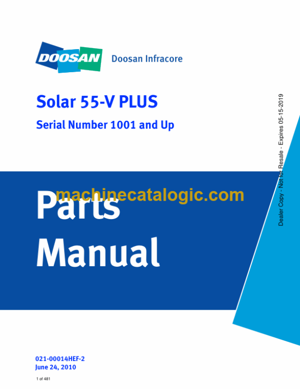 Doosan Solar 55-V Excavator Parts Manual (Serial Number 1001 and Up)