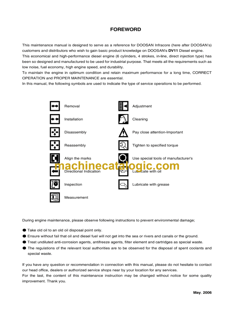 Doosan DV11 Engine Operation and Maintenance Manual