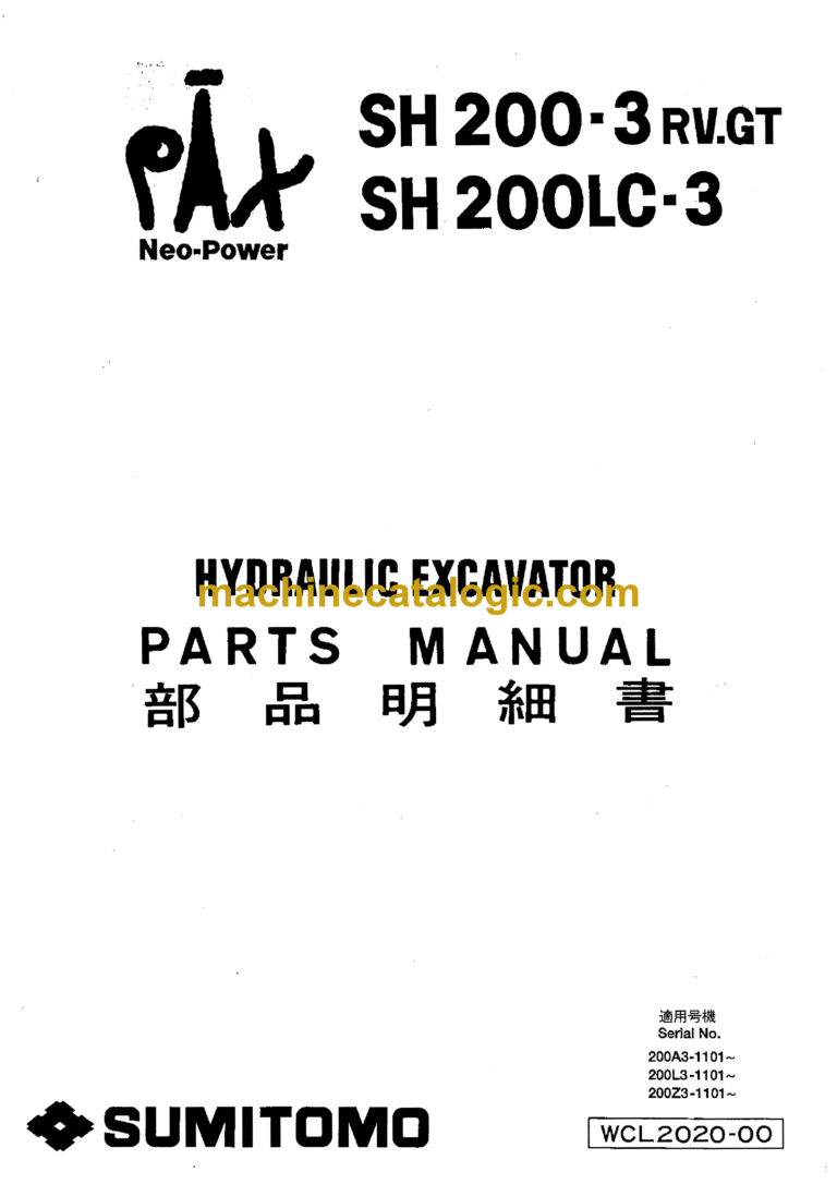 Sumitomo SH200-3 RV.GT, SH200LC-3 Hydraulic Excavator Parts Manual (WCL2020-00)