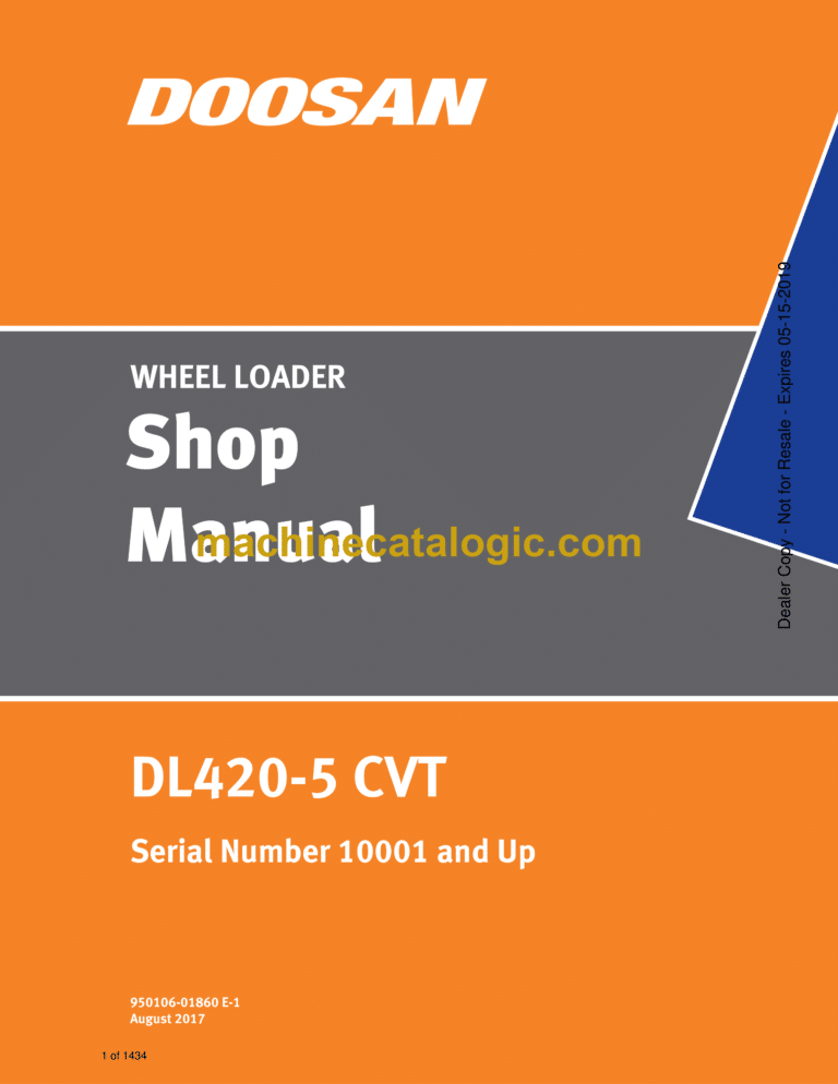 Doosan DL420-5 CVT Wheel Loader Shop Manual (Serial Number 10001 and Up)