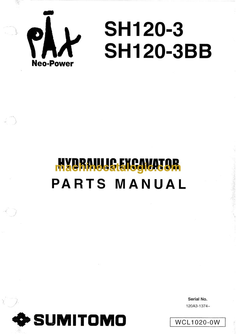 Sumitomo SH120-3, SH120-3BB Hydraulic Excavator Parts Manual (WCL1020-0W)
