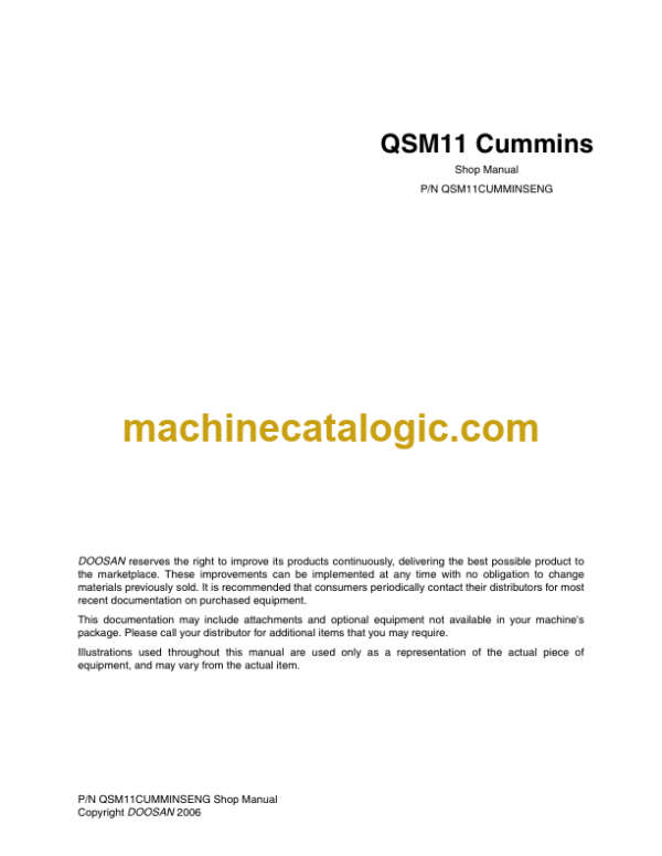 Doosan QSM11 Cummins Shop Manual (QSM11CUMMINSENG)