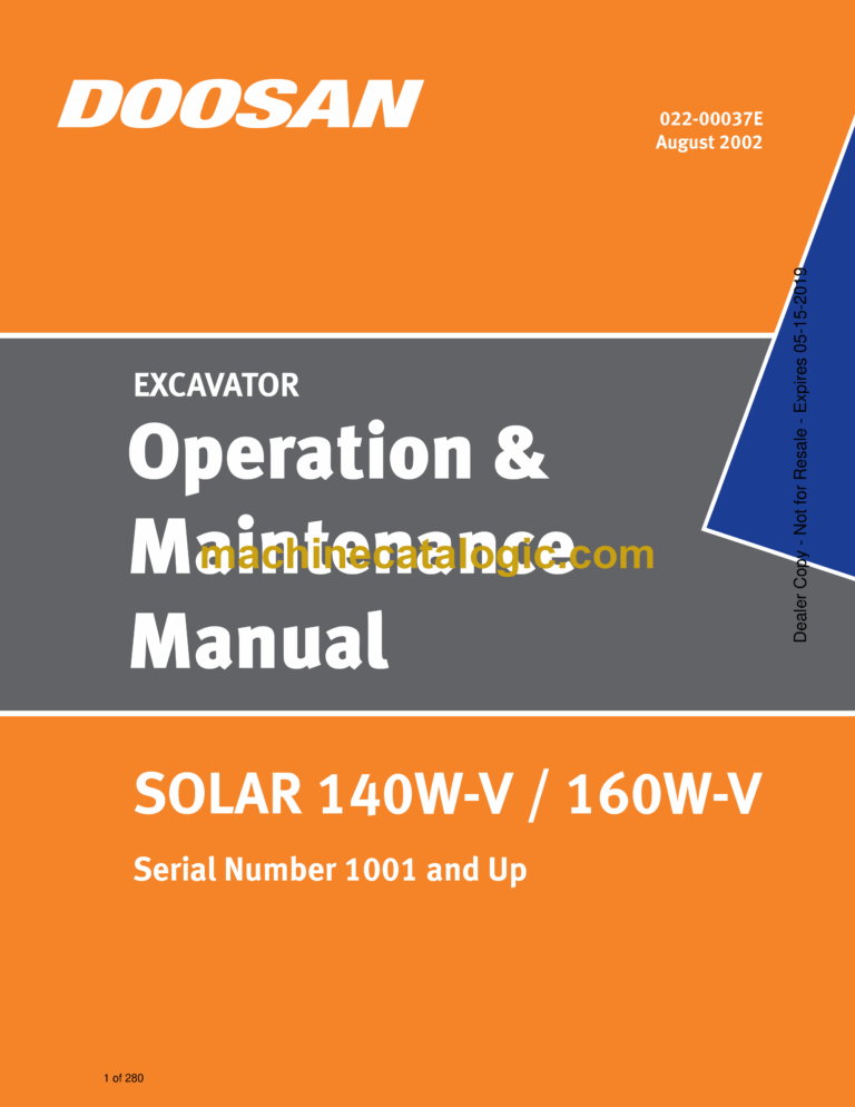 Doosan Solar 140W-V Excavator Operation and Maintenance Manual (Serial Number 1001 and Up)