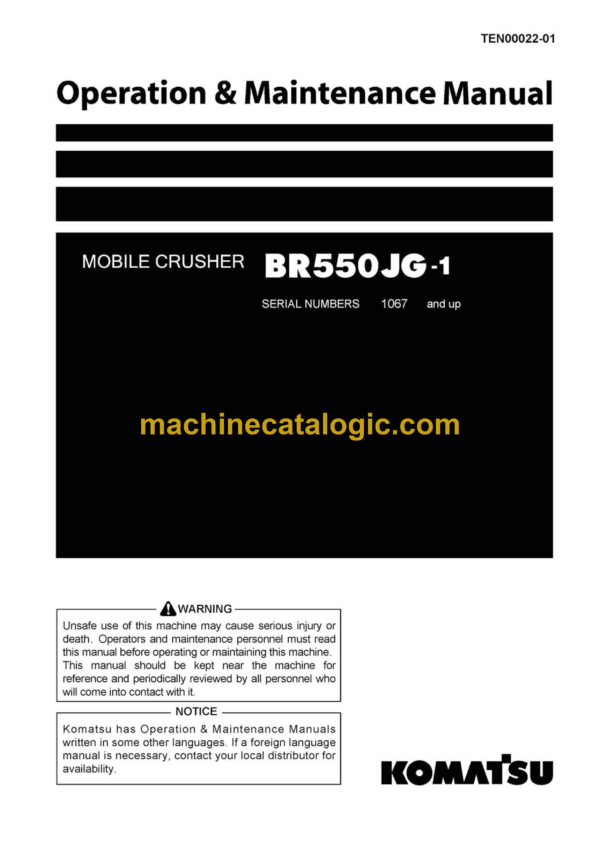 Komatsu BR550JG-1 Mobile Crusher Operation and Maintenance Manual (TEN00022-01)