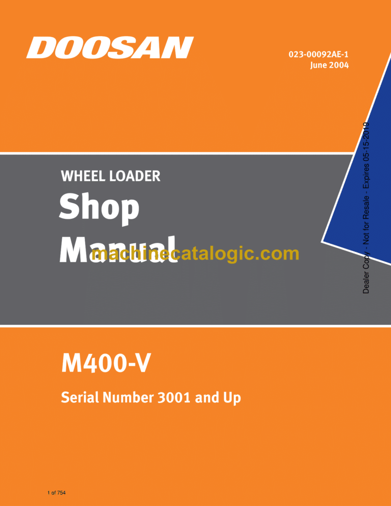 Doosan M400-V Wheel Loader Shop Manual (Serial Number 3001 and Up)