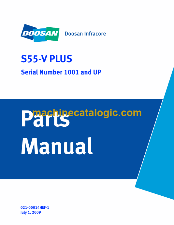 Doosan S55-V Plus Excavator Parts Manual (Serial Number 1001 and UP)