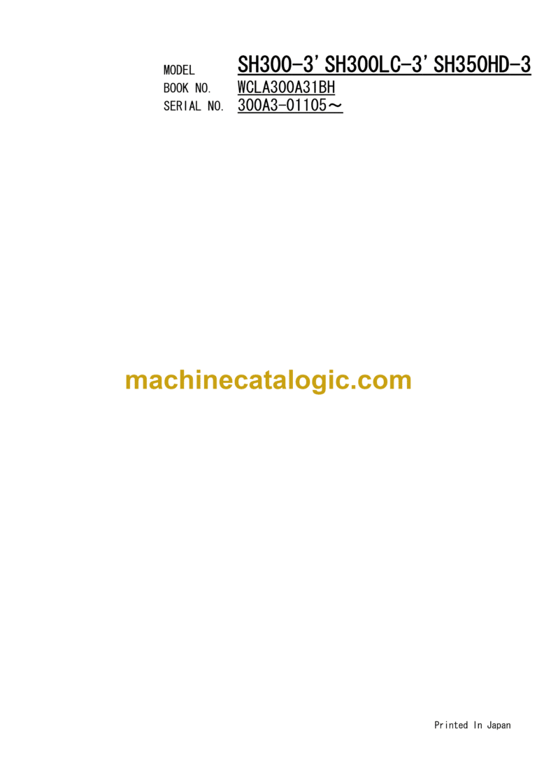 Sumitomo SH300-3, SH300LC-3, SH350HD-3 Hydraulic Excavator Parts Manual (WCLA300A31BH)