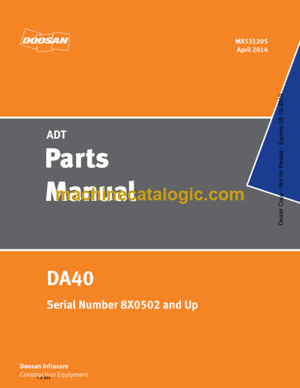 Doosan DA40 Articulated Dump Truck Parts Manual (Serial Number 8X0502 and UP)