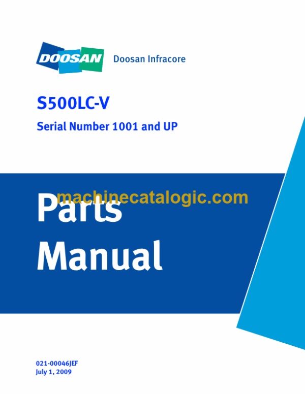 Doosan S500LC-V Excavator Parts Manual (Serial Number 1001 and UP)