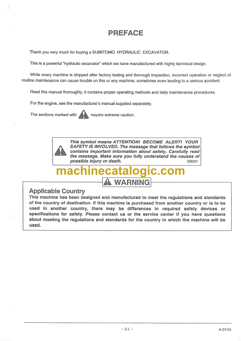 Sumitomo SH450LHD 2B Hydraulic Excavator Operators Manual