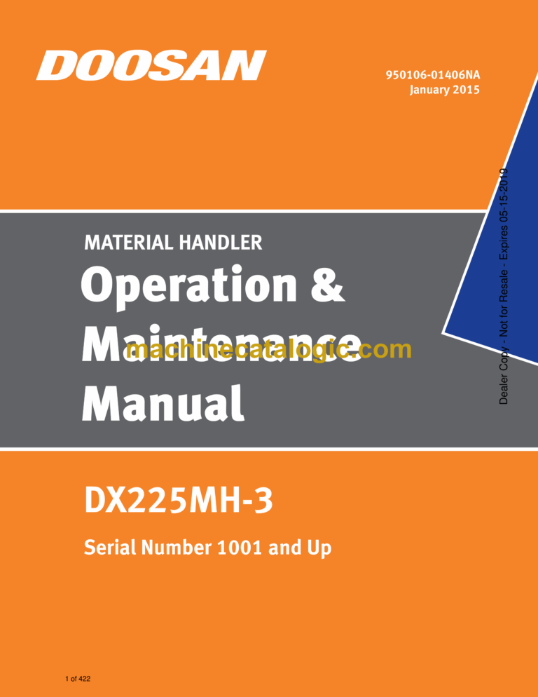 Doosan DX225MH-3 Excavator Operation and Maintenance Manual (Serial Number 1001 and Up)