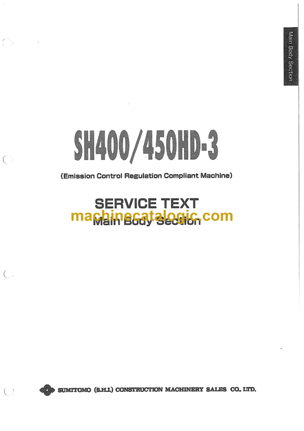 Sumitomo SH400-3 Hydraulic Excavator Service Text