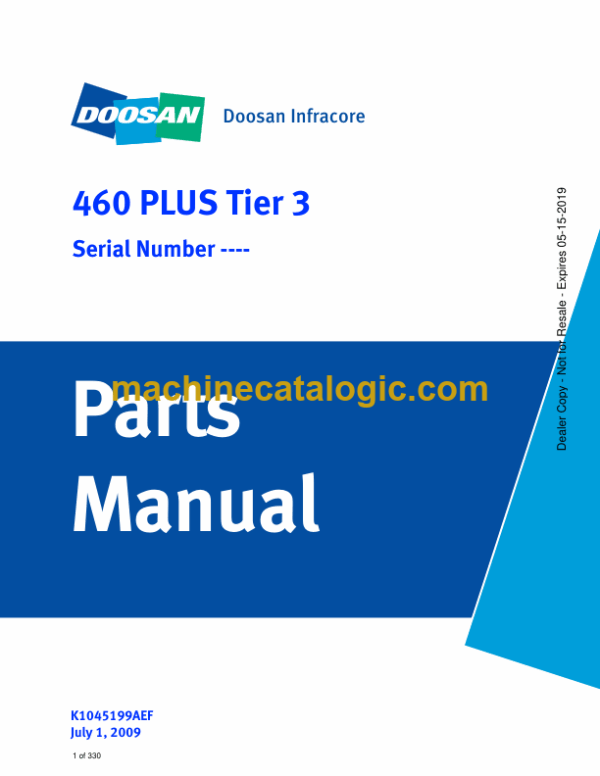 Doosan 460 Plus Tier 3 Skid Steer Loader Parts Manual