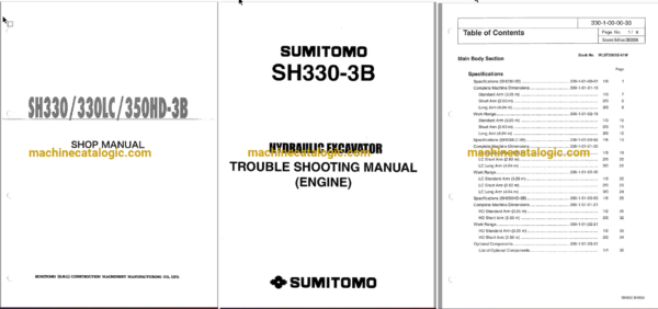 Sumitomo SH330-3B, SH330LC, SH350HD-3B Hydraulic Excavator Shop Manual & Service Text & Troubleshooting Manual