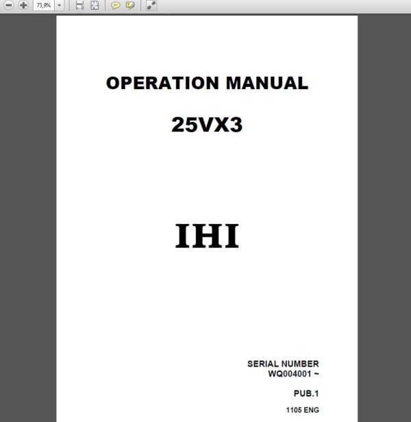 IHI Hydraulic Excavator operation manual