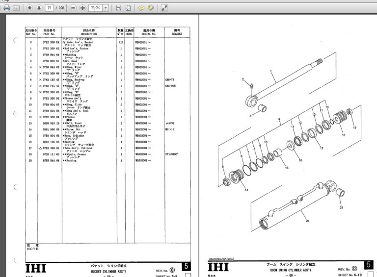 IHI Hydraulic Excavator Parts Diagram