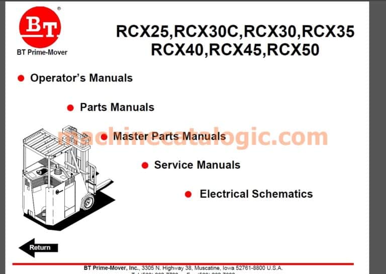 BT Forklift Service Manual, Parts Book, Operators & Maintenance Manual, Schematic diagrams Model Index