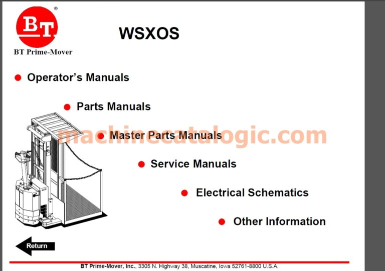 BT Forklift Service Manual, Parts Book, Operators & Maintenance Manual, Schematic diagrams Model Index