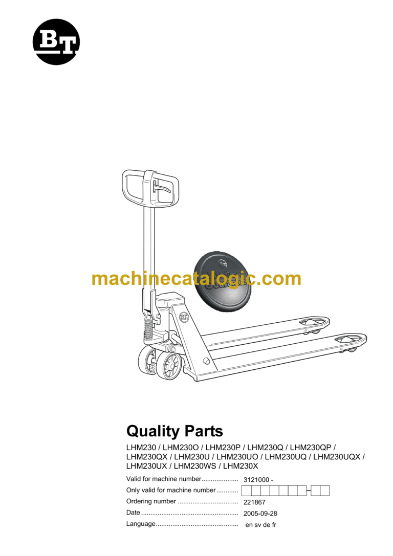BT LHM230, LHM230O, LHM230P, LHM230Q, LHM230QP, LHM230QX, LHM230U, LHM230UO, LHM230UQ, LHM230UQX, LHM230UX, LHM230WS, LHM230X Truck Quality Parts Manual