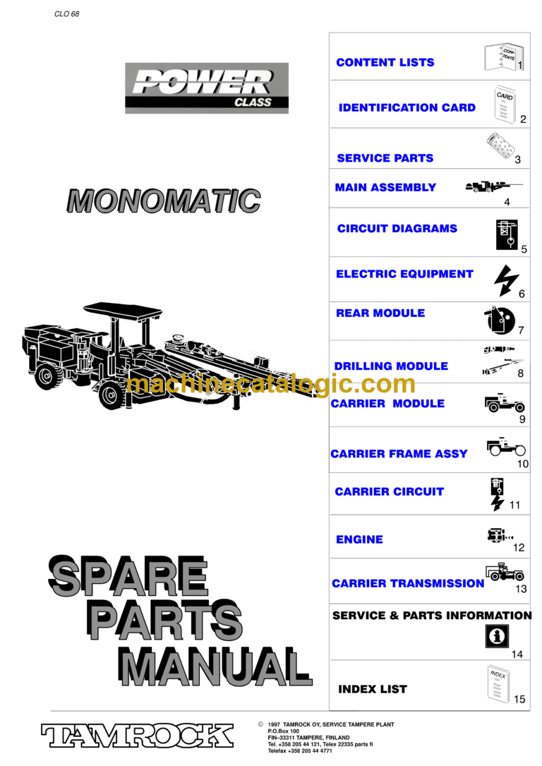 Sandvik Monomatic 105-40 Drill Rig Parts Manual (100D1299-1)
