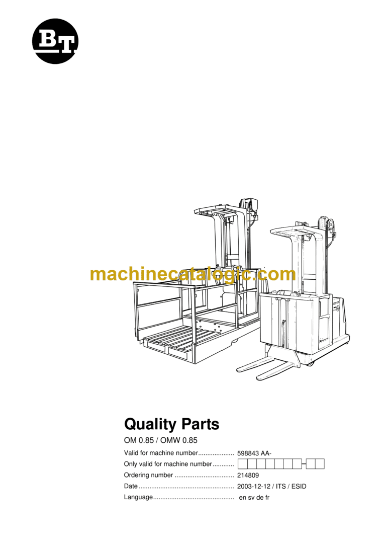 BT OM0.85, OMW0.85 Order Picker Quality Parts Manual