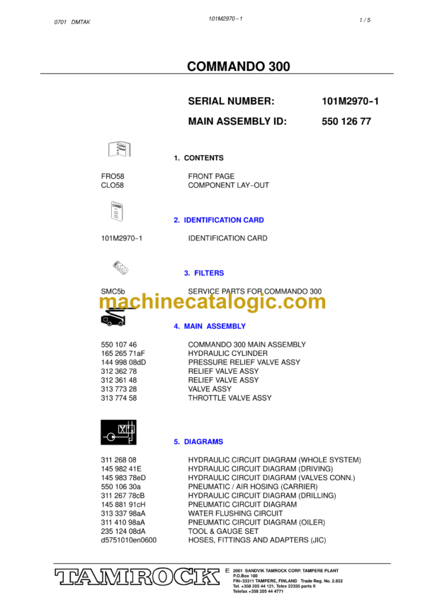 Sandvik Commando 300 Drill Rig Parts Manual (101M2970-1)