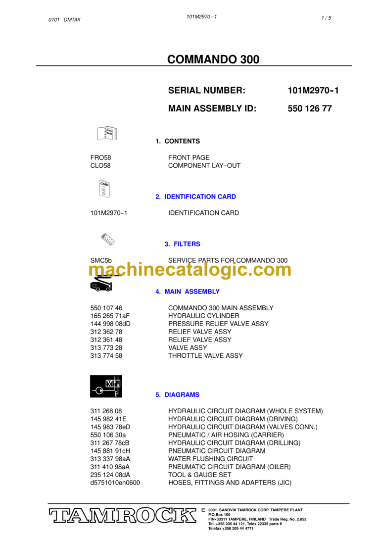 Sandvik Commando 300 Drill Rig Parts Manual (101M2970-1)
