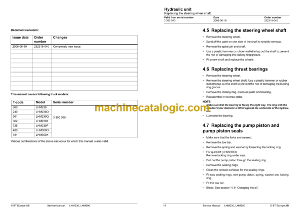BT LHM230, LHM300 Hand Pallet Truck Master Service Manual - Image 3