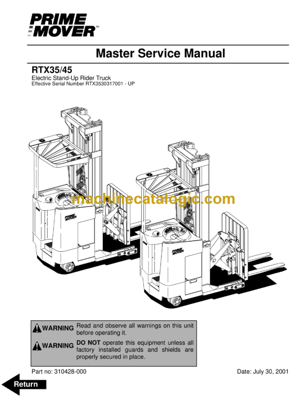 BT RTX35, RTX45 Stand-Up Rider Forklift Master Service Manual
