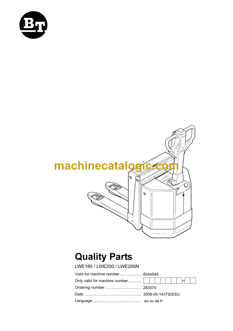 BT LWE180, LWE200, LWE200N Electric Pallet Truck Quality Parts Manual