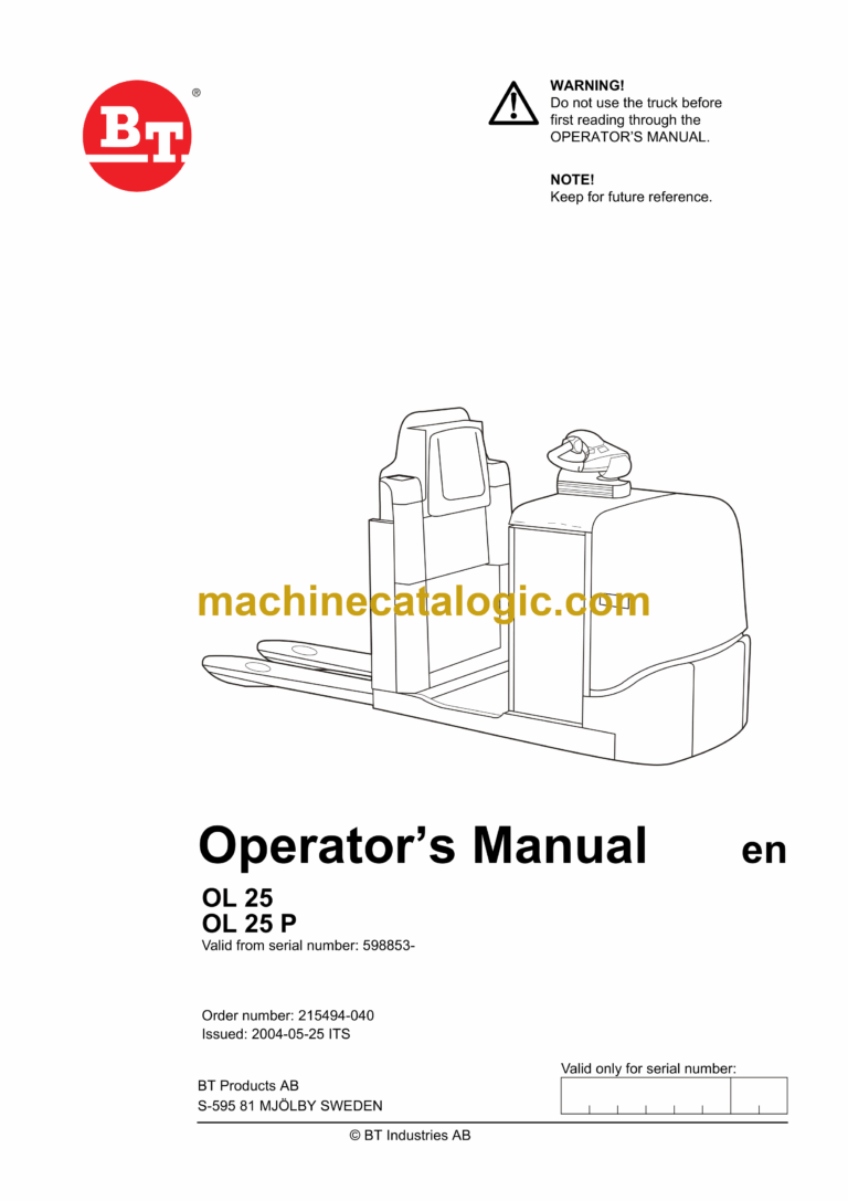 BT OL25, OL25P Order Picker Operators Manual
