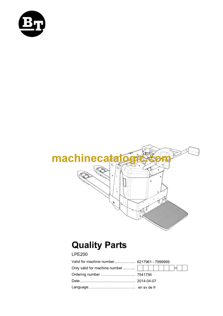 BT LPE200 Electric Pallet Truck Quality Parts Manual
