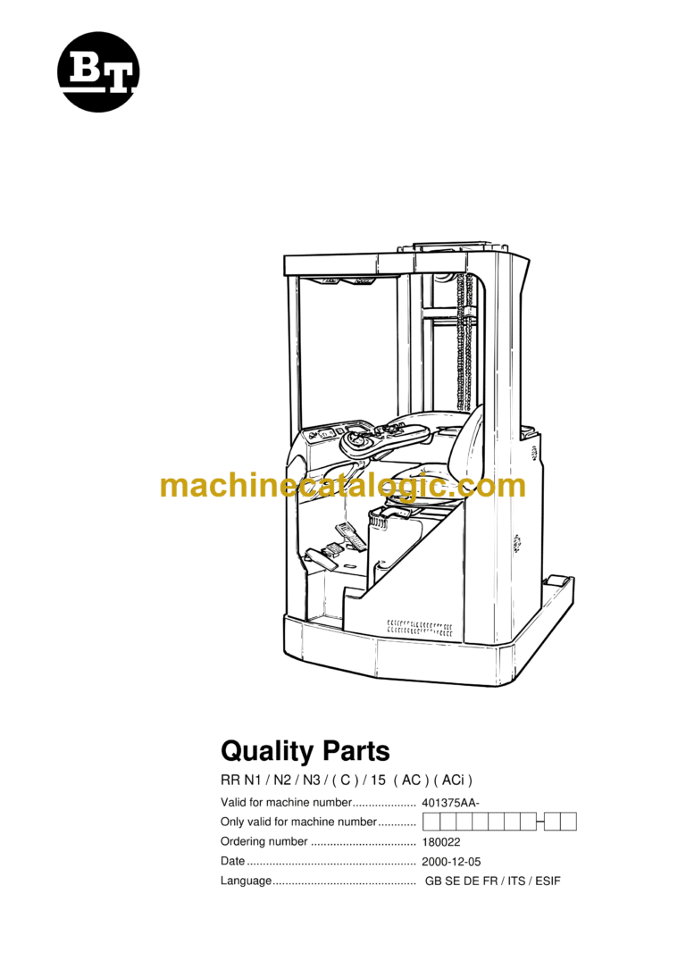 BT RR N1, N2, N3, C, 15AC, ACi Reach Truck Quality Parts Manual