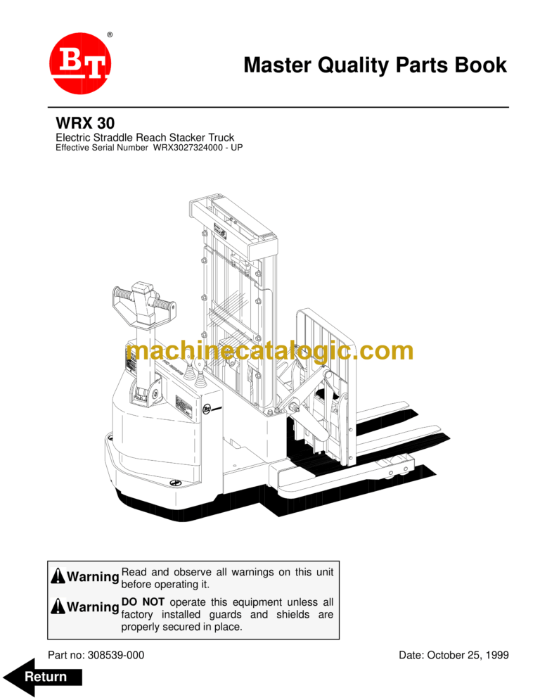 BT WRX30 Pedestrian Stacker Quality Parts Manual