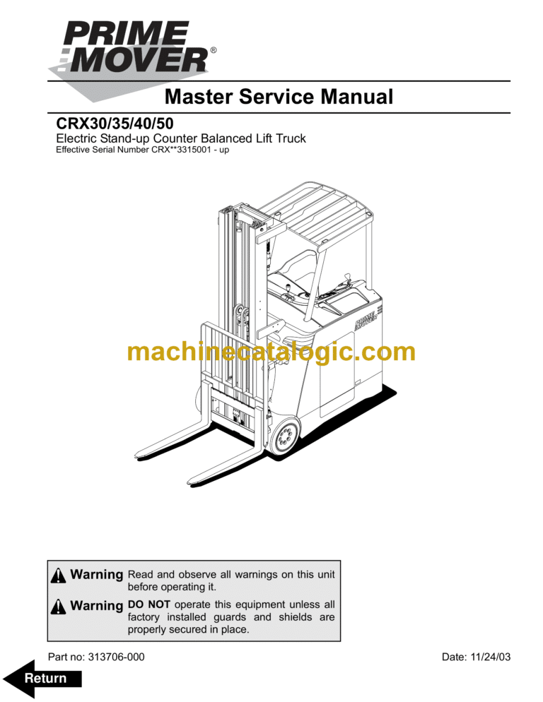 BT CRX30, CRX35, CRX40, CRX50 Electric Stand-up Lift Truck Master Service Manual