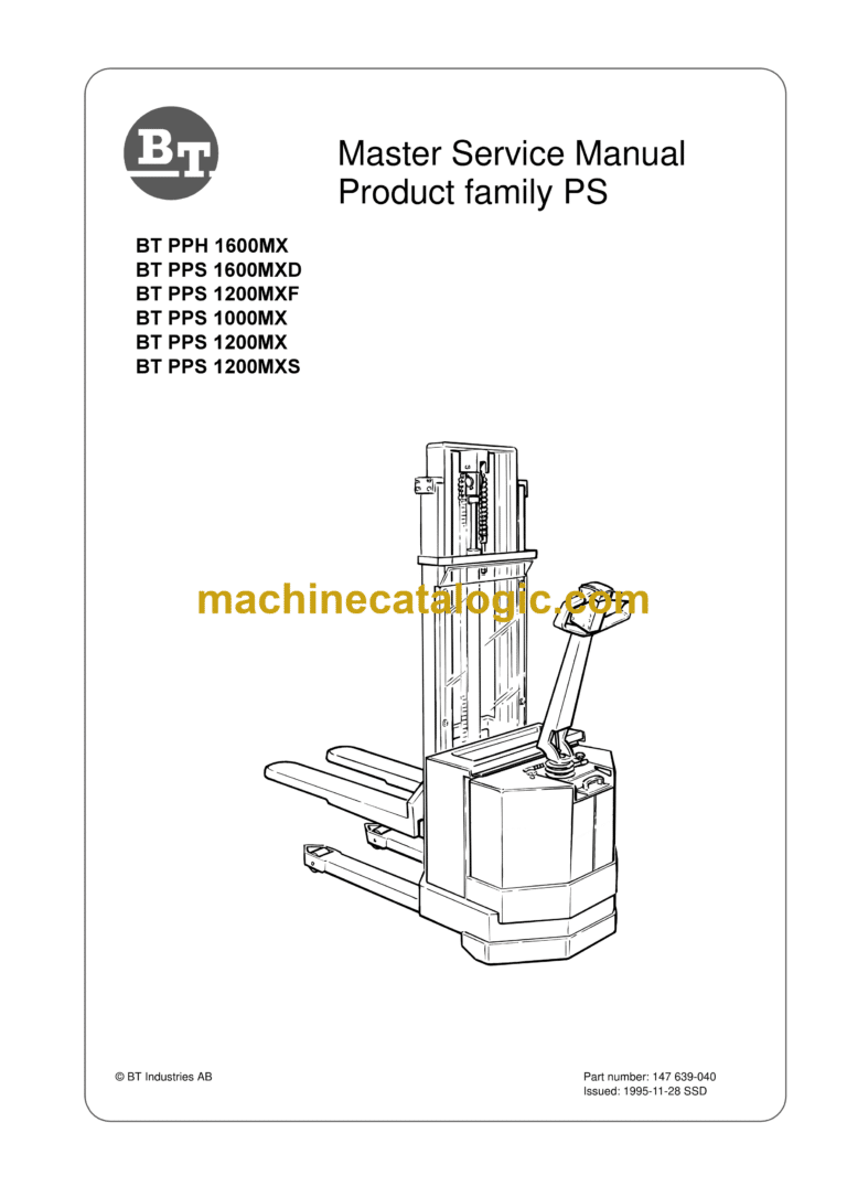 BT PPH 1600MX, PPS 1600MXD, PPS 1200MXF, PPS 1000MX, PPS 1200MX, PPS 1200MXS Electric Stacker Master Service Manual