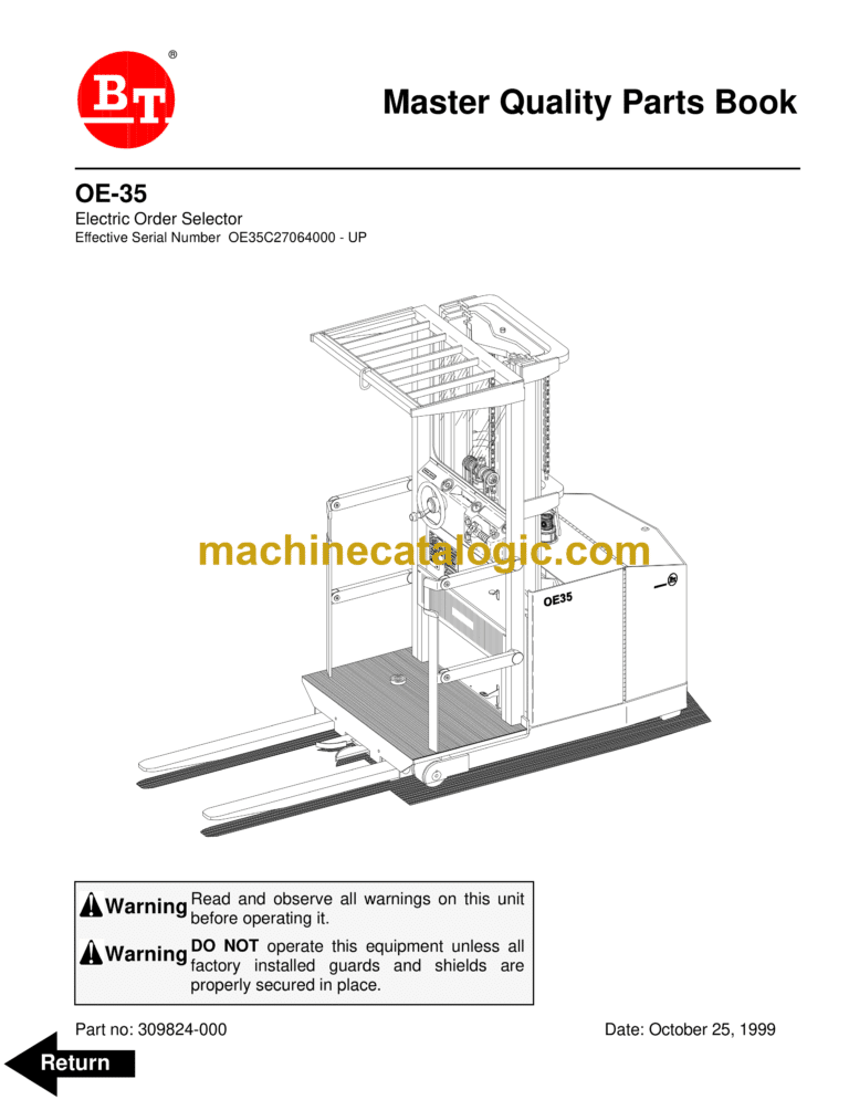 BT OE35 Electric Counterbalanced Order Selector Quality Parts Manual