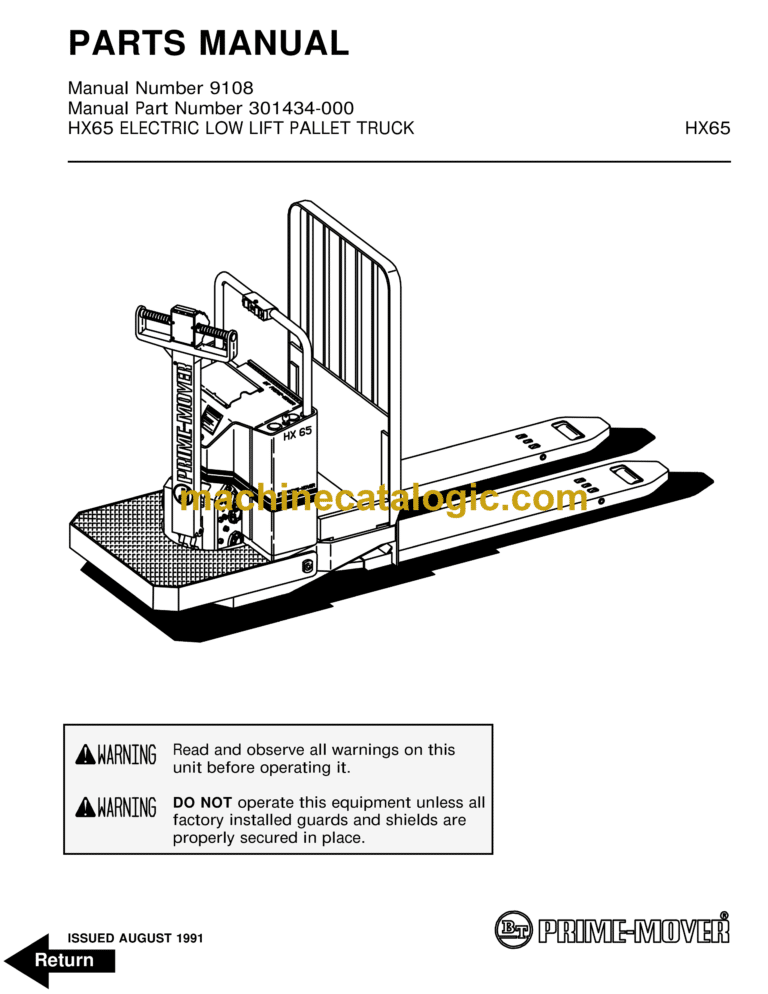 BT HX65 Electric Low Lift Pallet Truck Quality Parts Manual