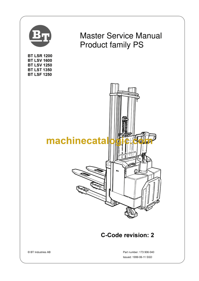 BT LSR1200, LSV1600, LSV1250, LST1350, LSF1250 Electric Stacker Master Service Manual