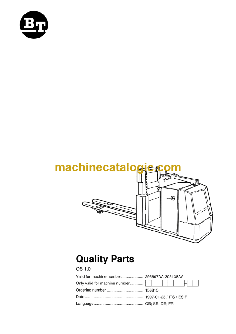 BT OS 1.0 Order Picker Quality Parts Manual